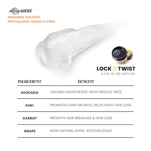 AllDay Locks Lock N Twist (Jar) | Supreme Hold, No Frizz or Flaking | Hydrating, Nourishing Locking Gel | Grape & Avocado-Infused | Lock & Twist Braids, Locks, Twists, Cornrows | 32 oz