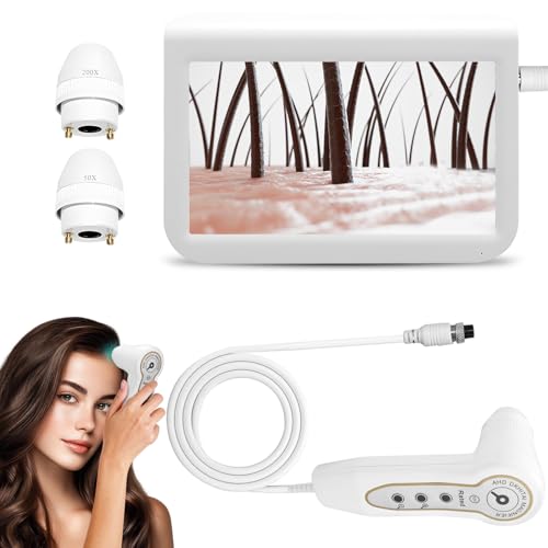 Skin Hair Analyzer 10.2 Inch Scalp Analysis Machine, Scalps Camera with 50X/200X Dual Lens, Skin Scalp Detector, Rechargeable HD Hair Follicle Analyzer for Home Salon Use