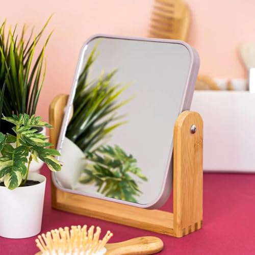 Desk Mirror,Mirror for Desk,1X/3X Magnifying Double-Sided 360¡ÆFlippable Vanity Mirror,Makeup Mirror,with Natural Bamboo Stand-White