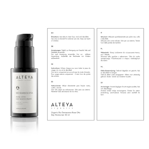 Alteya Organics Day Moisturizer Certified Organic Skin Care 1.7 Fl Oz/50 mL Bio Damascena Award-Winning Face Cream With Organic Bulgarian Rose Oil