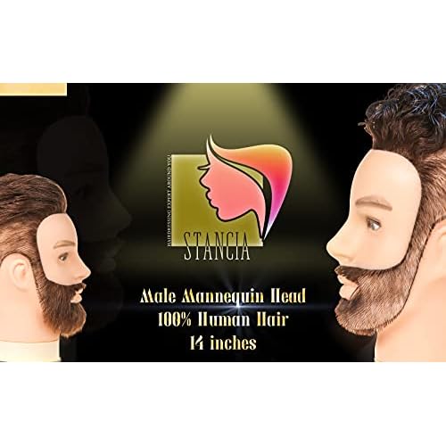 Stancia Mannequin Head, Male Mannequin Head Especially for Barber, Training Head with 14¡± 100% Human Hair, Manikin Head for Hair Styling and Practice (with Beard)