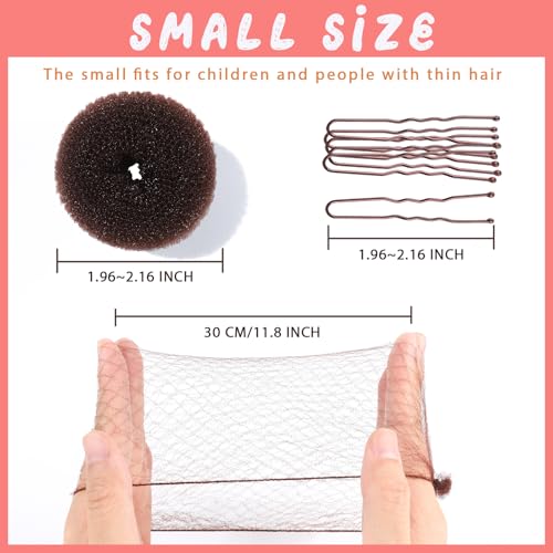 Teenitor Hair Bun Maker For Kids Bun Nets For Ballet Girls, 4 Pcs Small Ballet Bun Kit For Kids, 10 Pcs 30 cm Hair Nets For Buns, 10 Pcs U Shaped Bobby Pins, Dark Brown