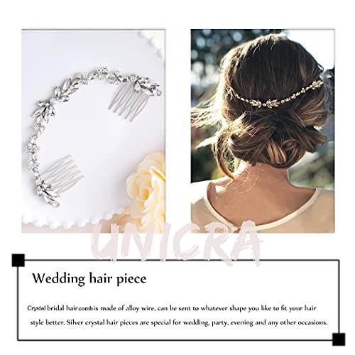 Unicra Wedding Crystal Hair Combs Bridal Headpieces Wedding Hair Accessories for Brides (Silver)