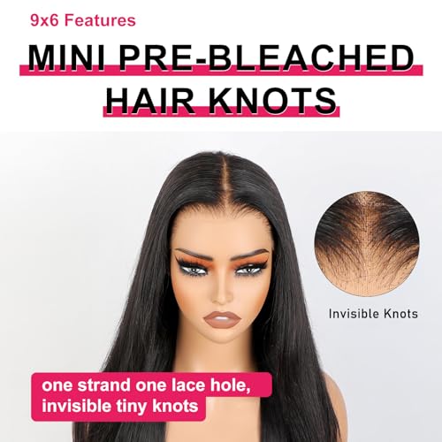 ISEE HAIR M-Cap Straight Wear Go Glueless Wig Human Hair Pre Plucked Pre Cut 9x6 HD Lace Pre Bleached Tiny Knots Human Hair Wigs For Women 18 Inch