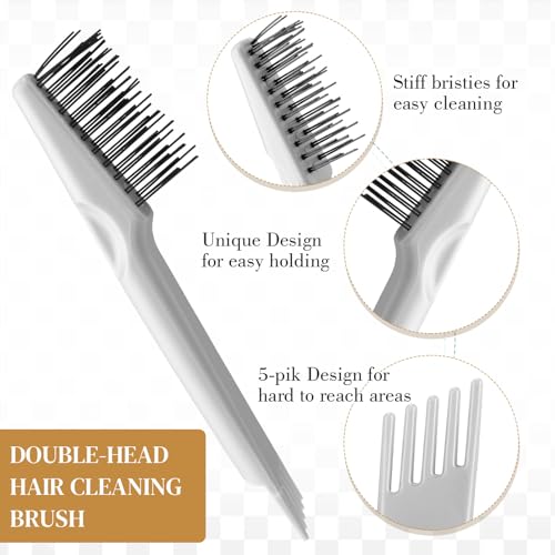 Boao 2 Pieces Hair Brush Cleaning Tool Comb Cleaner Brush Mini Comb Cleaning Hair Remover Tool for Removing Dust Home and Salon Use (Gray, Wood Color)