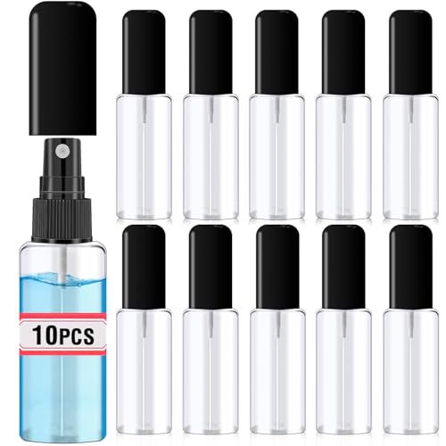 10 Pack 2oz/55ml Plastic Spray Bottles Travel Size Spray Bottle with Black Cap Empty Fine Mist Spray Bottles Refillable Liquid Container for Perfumes Travel Makeup