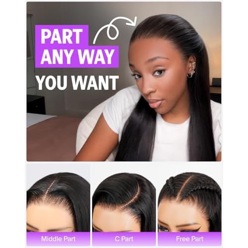 Glueless 13x6 Lace Front Wigs Human Hair 220% Density Straight Wigs Human Hair Ear-to-Ear HD Lace Frontal Pre Plucked Pre Cut Bleached Drawstring Wig 20 Inch