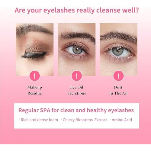 Eyelash Extension Cleanser, BREYLEE Upgraded Eyelash Extension Shampoo 60ML+Mascara Wand+Brush Eyelash Foam Cleanser For Extensions and Natural Lashes