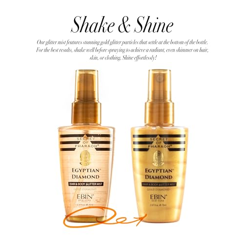 SECRET OF PHARAOH Egyptian Diamond Glitter Mist - Gold 2.37fl.oz | Hair, Face & Body Spray | Long-Lasting Quick-Dry Shimmer for Festivals, Raves, Clothes & Travel Essentials