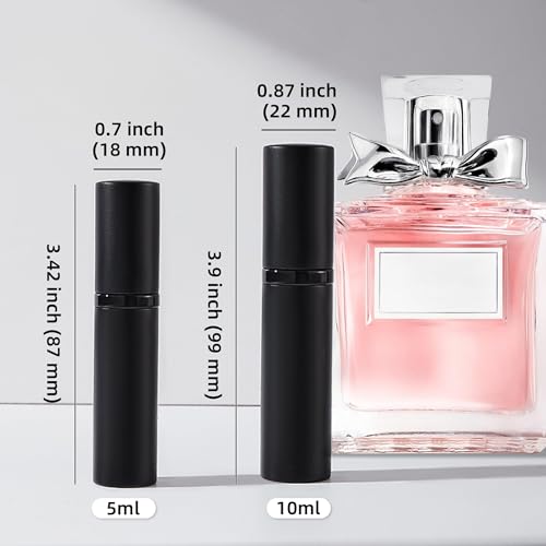 Perfume Refillable Bottle 5ml Bottom Refill Portable Purse Atomizer, Cologne Travel Perfume Spray Bottle for Outgoing and Traveling (Black + Pink 10ml)