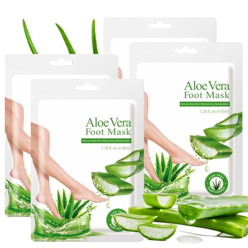 4 Pack Foot Peel Mask, Aloe Vera Hydrating Foot Mask, Deep Exfoliation for Smooth Feet, Foot Mask for Removes Dead Skin and Calluses, Nourishing Formula with Soothing Aloe