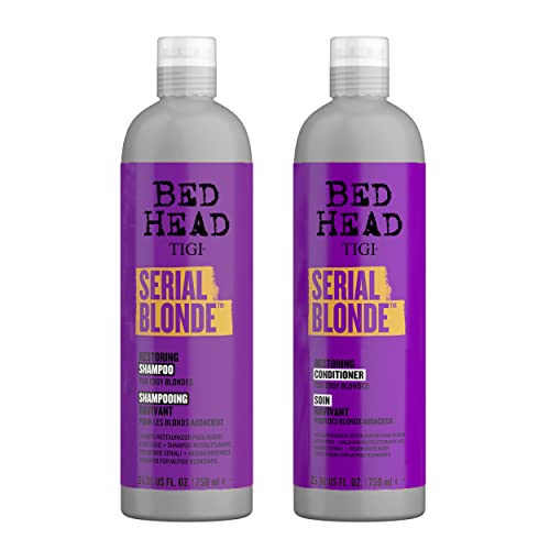 TIGI Bed Head Serial Blonde Restoring Shampoo & Conditioner Set for Damaged Blonde Hair, Hydrolyzed Keratin, 25.36 fl oz, 2 Pack