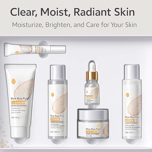 SKK Skin Care Set, 6 Piece Skin Care Set,Skin Care Gift Set for Women, Facial Care Set Includes Cleanser, Eye Cream, Facial Essence, Moisturizing Lotion, Face Cream, Toner. (Rice)