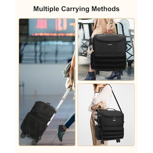 Relavel Rolling Makeup Train Case, Cosmetology Case on Wheels with 4 Clear Bags, Professional Makeup Artist Set Bags Cosmetic Storage Organizer with Adjustable Dividers, 360¡Æ Spinner Wheels, Black