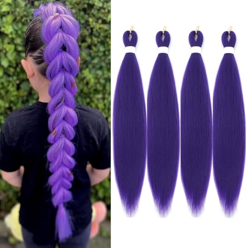 4Packs Long Purple Hair Extensions Pre Stretched Synthetic Braiding hair Extensions for Braids purple Braiding Hair for Stage Party Halloween Cosplay Costume Wigs (Purple, 24 Inch (Packs of 4))