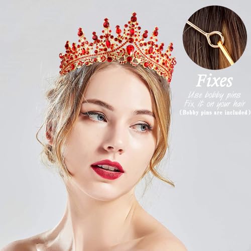 TOBATOBA Red Crown and Tiara Queen of Heart Crown Quinceanera Princess Tiara for Women Birthday Wedding Prom Valentine Day Halloween Costume