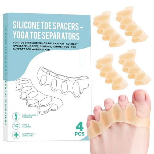 4 Pcs Silicone Toe Spacers ? Yoga Toe Separators for Toe Straightening & Relaxation | Correct Overlapping Toes, Bunions, Hammer Toe | Toe Support toe separators for Women & Men (Tan, 3.98)