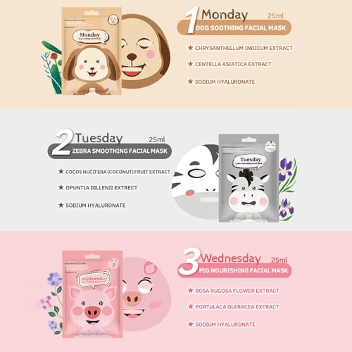 evpct 8 Pack Animal Face Masks Skincare,Spa Kit for Girls Kid Animal Facial Face Masks Skincare for Teens Kids Girls Spa Day Slumber Sleepover Birthday Party Favors Supplies Kit, Sheet Mask Beauty