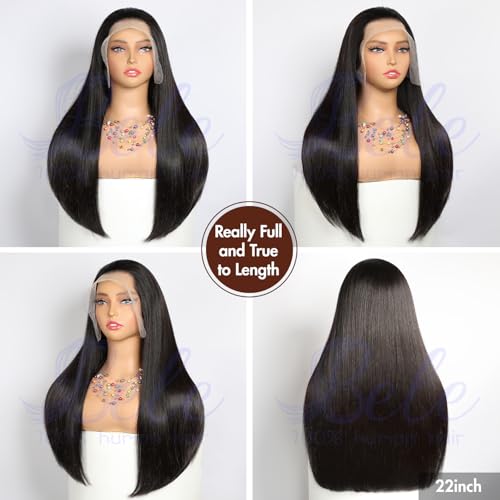 BELE 13x4 Straight Lace Front Wigs Human Hair 210% Density Straight Human Hair Wigs Double Drawn Hair Wigs for Balck Women Bleached Knots Pre Pluckedwith Baby Hair 20 Inch