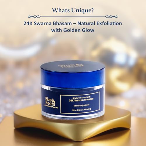 Blue Nectar Gold Face Scrub for Glowing Skin | Cleanser & Exfoliating Scrub with Aloe Vera, Walnut & Kumkumadi for Men & Women | Ayurvedic Tan Removal (12 Herbs, 1.7 Oz)