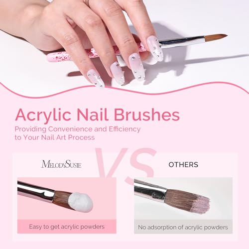 MelodySusie 3-Piece Acrylic Nail Brush Set - Sizes 8/10/14, Professional Nail Art Tool for Acrylic Application, Powder, Extension & 3D Carving - Pink