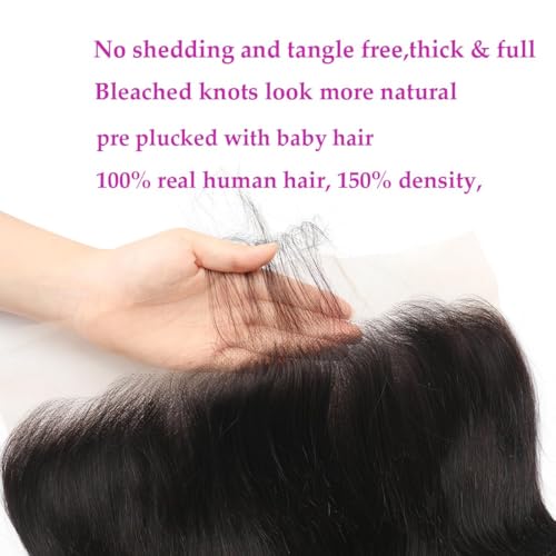 13x6 Lace Frontal Human Hair Closure Body Wave HD Transparent 13x6 Ear to Ear Frontal Closure With Baby Hair Free Part 100% Virgin Human Hair Natural Hairline 18inch