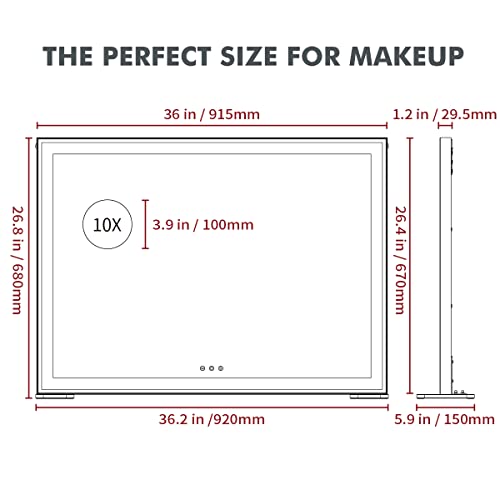 ANYHI Large Vanity Mirror with LED Light, 36.2" x 26.8"Hollywood Lighted Makeup Mirror, Tabletop/Wall Mirror for Bedroom & Makeup Room, Smart Touch Control, 3 Color Modes, Silver