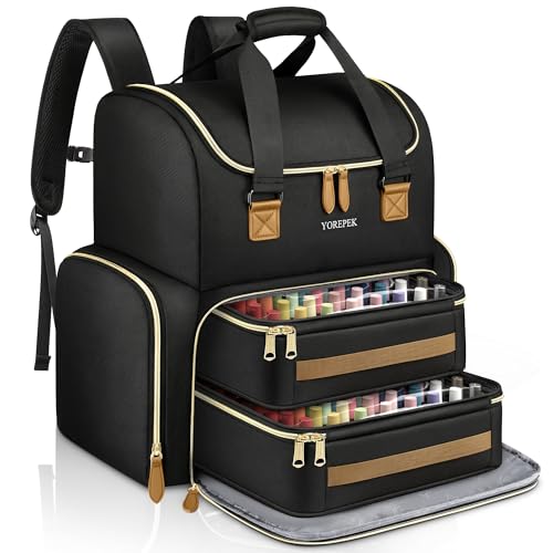 YOREPEK Extra Large Nail Polish Organizer Case Backpack Holds 96 to 100+ Bottles(15ml/0.5 fl.oz) UV Nail Lamp,Nail Organizers and Storage with 2 Removable Pouches Fits Nail Stuff,Gift for Manicurist