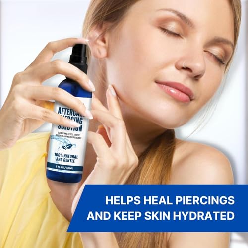 BodyJ4You Piercing Aftercare Spray - Saline Solution Natural Keloid Bump Removal - Ear Piercing Cleaner Nose Septum Belly Button Cartilage - Sea Salt Aloe Vera Rosemary - Fine Mist 2 Fl Oz