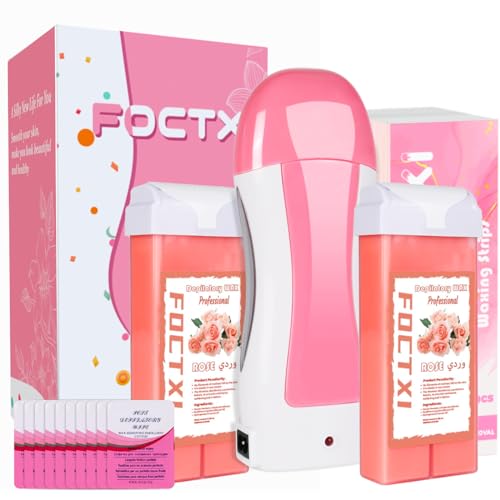 Hair Removal Kit for Hair Removal for Women and Men with Strip, Roll On Wax Kit with 2 Rose Soft Wax Cartridge & 100 Non-Woven Wax Strips, at Home Waxing Kit for Women, Soft, Pink