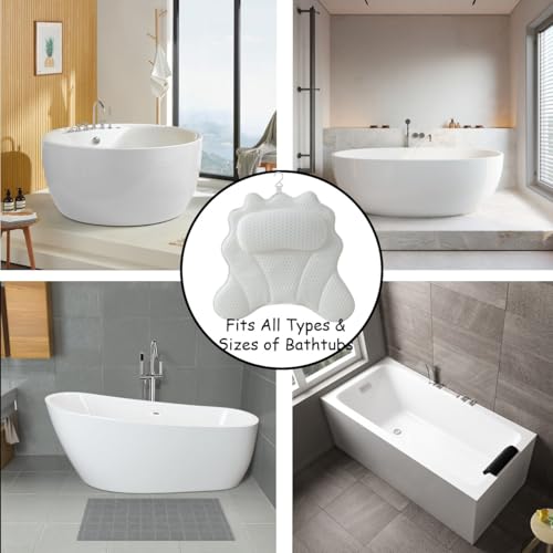 King Mills Plus Size Tub Pillow for Bathtub, Bath Pillow Luxury Bathtub Pillow, Ergonomic Bath Pillow for Women, Bath Tub Pillows for Head and Neck with Soft 4D Air Mesh Fabric, Fits All Bathtub