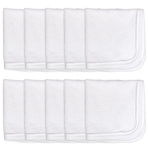 HonestBaby 10-Pack Terry Wash Cloths in Gift Box 100% Organic Cotton for Infant Baby Boys, Girls, 10-Pack White, One Size