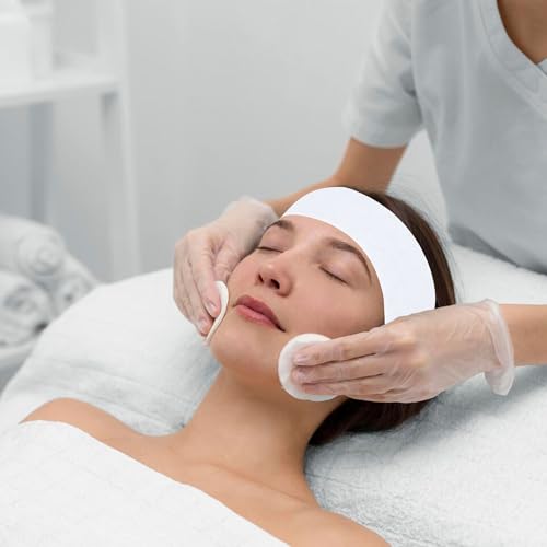 200 Count Disposable Spa Facial Headbands with Convenient Closure,White Stretch Facial Headwraps Soft for Facials Skincare Spa