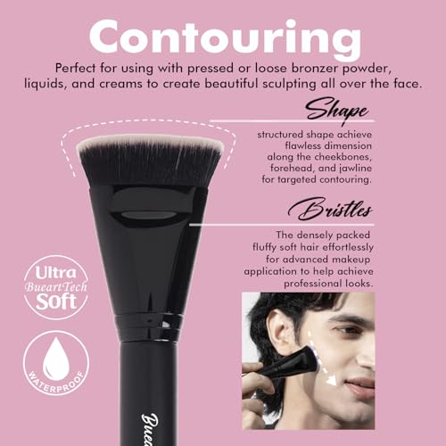 Bueart Design Ultimate Blending Foundation Brush with Large Flat Top Contouring Brush Perfect for using with pressed or loose bronzer powder, liquids, and creams,M10