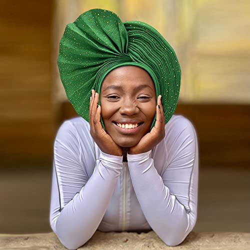 Nigerian Beads&Stones Women Turban Head Wrap African Gele Headties Femme Headgear Sewing Fashion Head Tie for Party