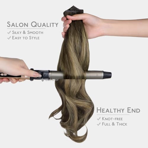 WENNALIFE Invisi Edge Tape in Hair Extensions Human Hair, 16 Inch 50g 20pcs Balayage Chocolate Brown to Caramel Blonde Invisible Luxury Remy Hair Extensions Natural Seamless Injected Tape Ins Straight