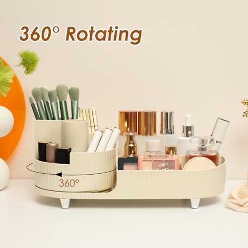 Makeup Organizer Countertop Rotating Makeup Organizer for Vanity Large Capacity Cosmetic Display Case with Makeup Brush Holder Cosmetic Organizer Countertop£¨Cream£©