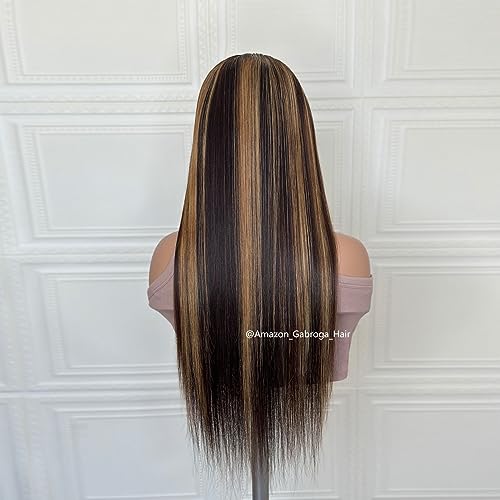 Honey Blonde Lace Front Wigs Human Hair Glueless HD Transparent Lace 13x4 Pre Plucked Highlight 4/27 Colored Wigs Straight 150% Density 18 inch for Black Women