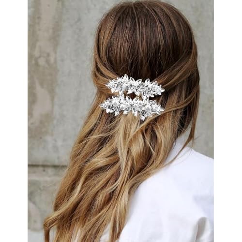 4pcs Rhinestone Pearl Wedding Hair Clips Silver New Bride Bridesmaid Spring Clips French Hairpins Elegant Floral Stylish Accessories Gift for Women Girls
