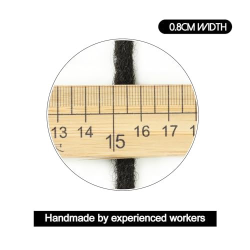 14inch 60 Strands 0.8cm Width 100% Human Hair Dreadlock Extensions, Full Handmade Loc Extensions Human Hair for Men Women Kids, Permanent Dread Extensions Can Be Dyed Bleached(Natural Black)