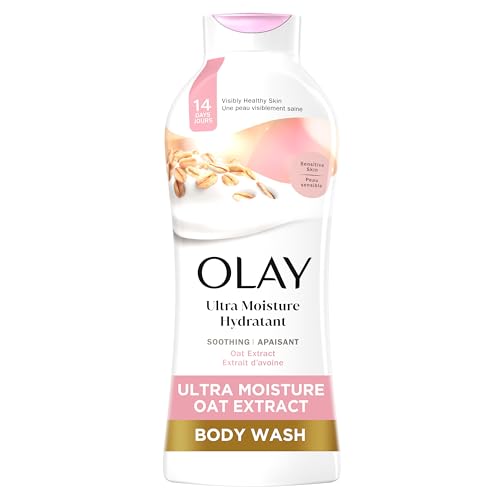 Olay Body Wash for Women, Ultra Moisture, For Sensitive Skin, Soothing Formula, 24hr Moisturizing, Hydrating & Refreshing, B3 Vitamin Complex, Free of Parabens & Phthalates, Oat Extract Scent,22 fl oz