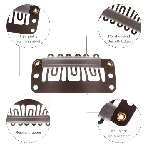 Yolev 50PCS Wigs Snap Clips Hair Extension Clips 6-Teeth U-Shape Metal Silicon Wig Hair Extension Clips for Women Hairpiece (Dark Brown)