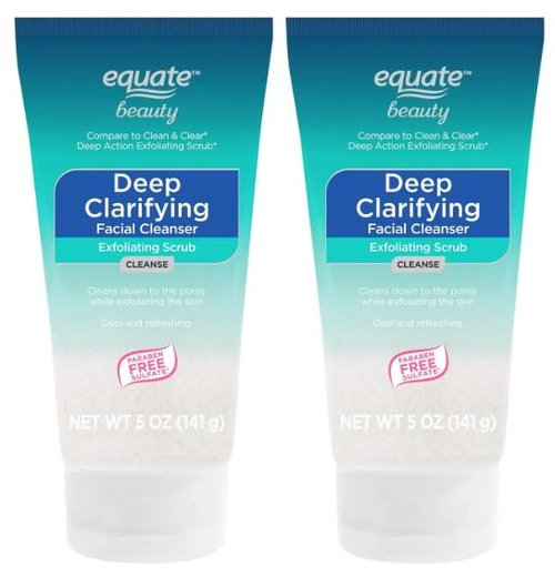 Equate Beauty Deep Clarifying Exfoliating Facial Cleanser, 5 oz, 2-Pack with LeSue Washcloth