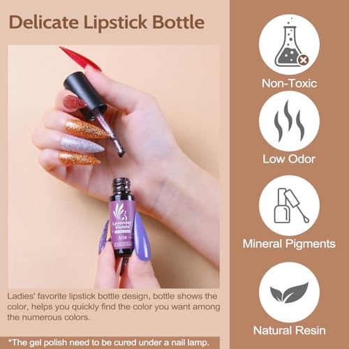 Lavender Violets 49 Pcs Gel Nail Polish Set, 45 Colors Gel Polish U V Nail Kit with Glitter Glossy Matte Base and Top Coat Set for Home Salon Manicure A906