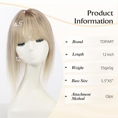 5.5"¡¿5" Human Hair Toppers 12 inches for Women,100% Remy Human Hair with 4 Non-slip Clips and Large-area Simulation Scalp Base,Top Hairpieces for Women with Thin Hair(Ombre Gray)