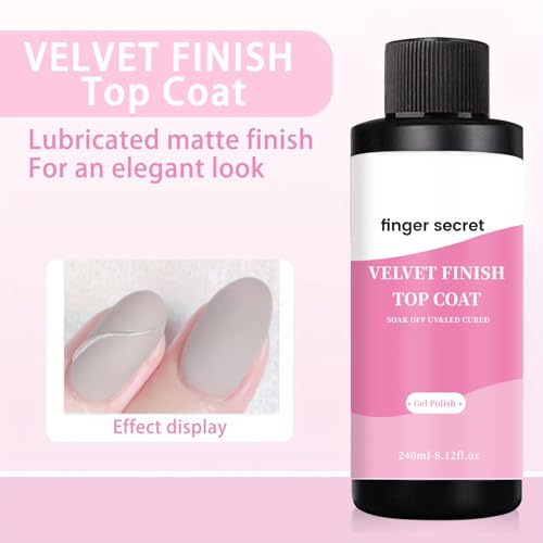240ml/8.12floz Velvet Finish Matte Top Coat for Gel Nail Polish,Fashion Matte Nail Polish,Nail Supplies for DIY in Salon or Home Use.
