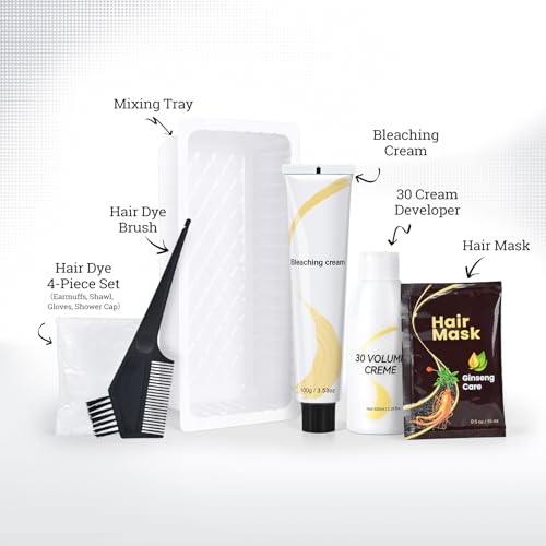 Hair Bleach Kit, Hair Lightener for Dark Hair, Color-Freedom Cream with Hair Mask, Protect & Repair While Lightening, Lifts up to 8 Shades, Complete kit with Tint Bowl, Brush, Gloves & Cap