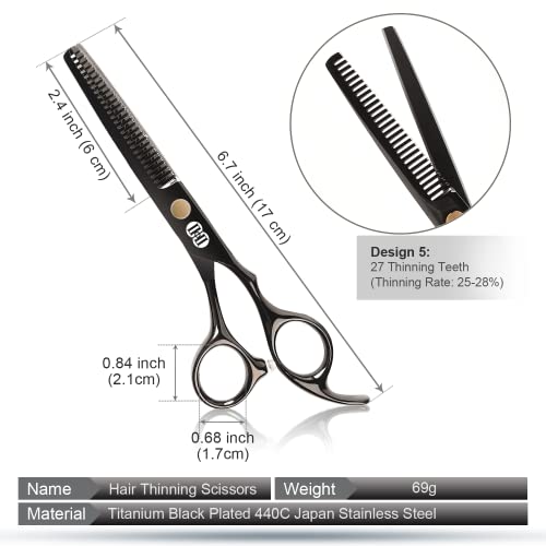 CIICII Hair Cutting Scissors Shears Kit, Professional Barber Haircut Scissors Set (6.7 Inch Hair Beard Hairdressing Trimming Haircutting Thinning Shears) for Men Women Hairdresser Home Salon (Black)