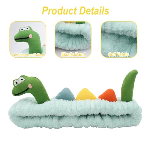Funny Dinosaur Headband Cute Animal Cat Duck Frog Dinosaur Snail Kawaii Spa Headband Hair Accessories for Washing Face Shower Sports Beauty Skincare (Style 19)