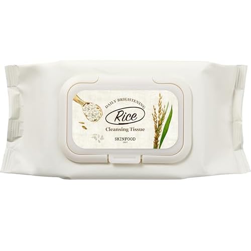 SKINFOOD Rice Cleansing Wipes - Daily Hypoallergenic Rice Nourishing Makeup Remover Tissue Wipe - Facial Skin Clear & Refreshed - Korean Beauty Face Wipes for Women - Travel Makeup Wipes (80 Sheets)